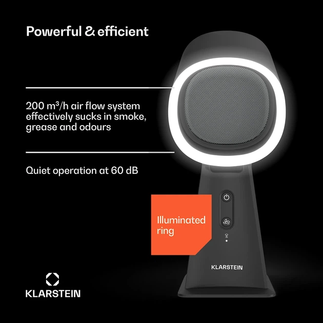 Вытяжка мини для кухни Klarstein WanderVent 200 м³/ч 60 дБ немецкая компактная кухонная Мини-вытяжка настольная чёрная - изображение 11