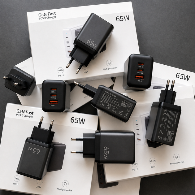 Зарядний пристрій GaN4 65W USB-C PD 3.0; PPS 3.3 USB-A QC3.0 - изображение 8