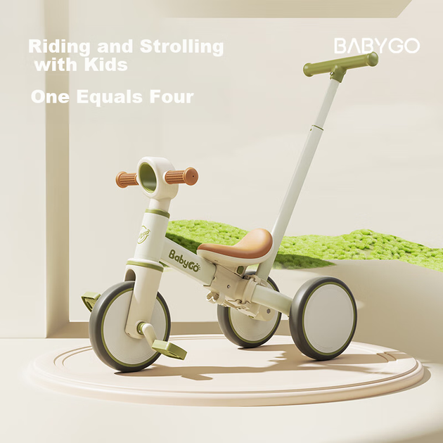 Велосипед BG-BABYGO трехколесный детский с ручкой для детей 1-5 лет, горный зеленый - Фото 5 Велосипед BG-BABYGO трехколесный детский с ручкой для детей 1-5 лет, горный зеленый - изображение 5