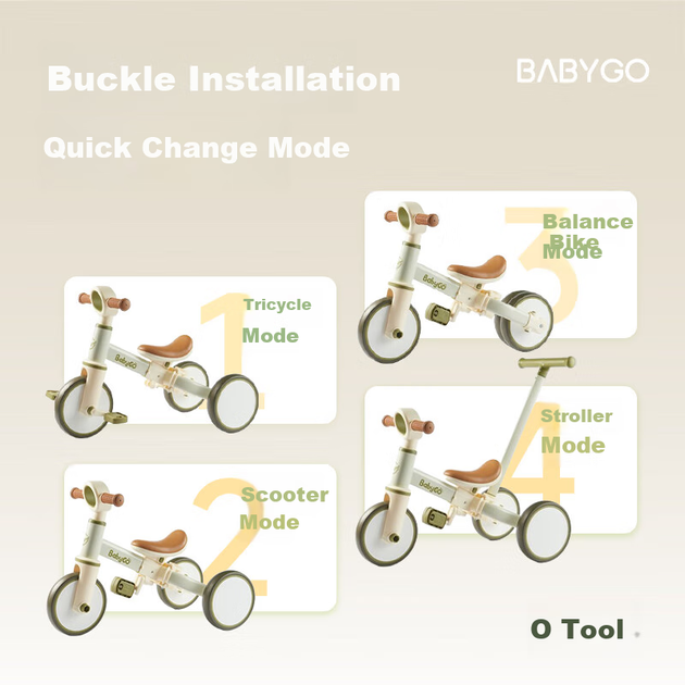 Велосипед BG-BABYGO трехколесный детский с ручкой для детей 1-5 лет, горный зеленый - Фото 6 Велосипед BG-BABYGO трехколесный детский с ручкой для детей 1-5 лет, горный зеленый - изображение 6