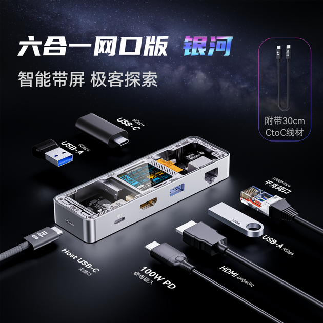 Док-станція DOCKCASE USB-C на 6 портів з HDMI 4K 60 Гц та гігабітним Ethernet - зображення 4