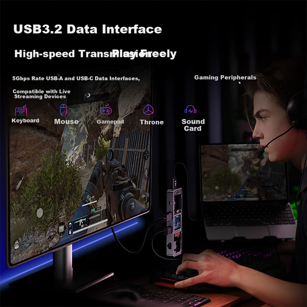 Док-станція DOCKCASE USB-C на 6 портів з HDMI 4K 60 Гц та гігабітним Ethernet - зображення 11