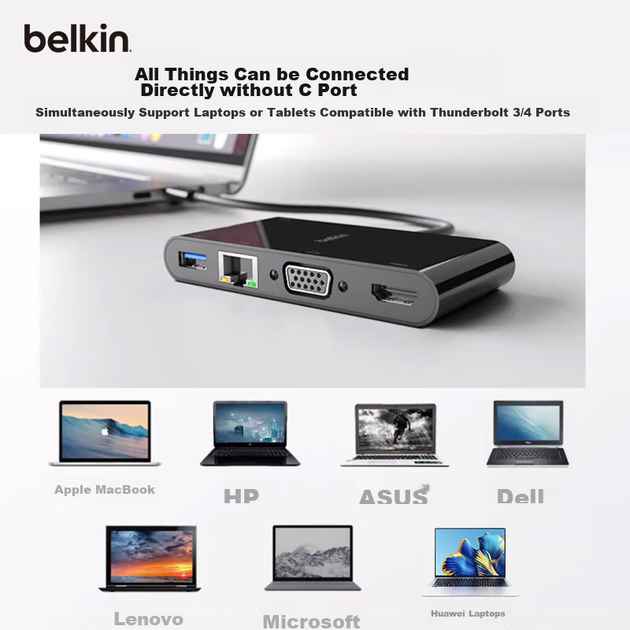 Док-станция BELKIN Type-C с HDMI, VGA, USB и Ethernet для iPad и ноутбука - изображение 10