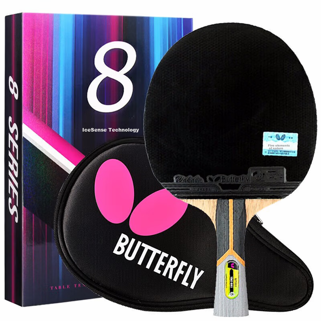 Ракетка для настільного тенісу BUTTERFLY, 8-зіркова карбонова основа, для змагань, двостороннє зворотне покриття, модель Wang 803, хват "перо", з чохлом - Фото 4 Ракетка для настільного тенісу BUTTERFLY, 8-зіркова карбонова основа, для змагань, двостороннє зворотне покриття, модель Wang 803, хват "перо", з чохлом - зображення 4