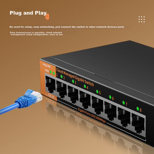 Коммутатор KeepLINK KP-9000 8-портовый гигабитный с облачным управлением, металлический корпус - Фото 6 Коммутатор KeepLINK KP-9000 8-портовый гигабитный с облачным управлением, металлический корпус - изображение 6
