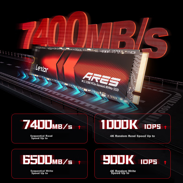 SSD-накопичувач Lexar Ares 1 ТБ M.2 NVMe PCIe 4.0 x4, TLC NAND, для ігрового ПК - зображення 6