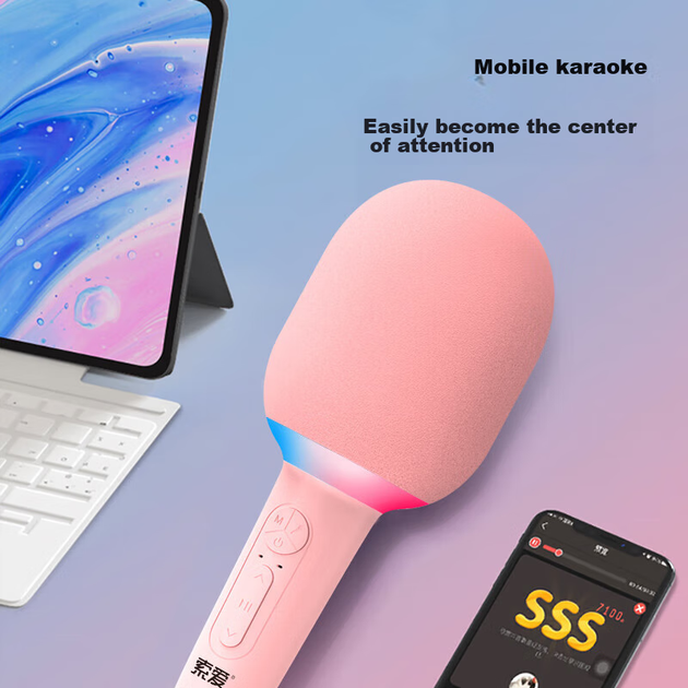 Soaiy MC52 Микрофон-динамик, беспроводная караоке-машина с Bluetooth для домашнего использования, пения, детских и семейных вечеринок, прямых трансляций, KTV, один микрофон, свежий синий цвет. - изображение 12