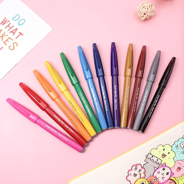 Ручки-пензлі Pentel SES15C на водній основі з еластичним наконечником, червоні, 5 шт - Фото 7 Ручки-пензлі Pentel SES15C на водній основі з еластичним наконечником, червоні, 5 шт - зображення 7