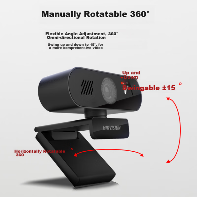 Веб-камера HIKVISION для прямой трансляции в формате 2K HD с микрофоном и динамиком, USB-подключение для ноутбука и настольного компьютера, онлайн-занятий, видеоконференций, прямых трансляций, E14S - изображение 5