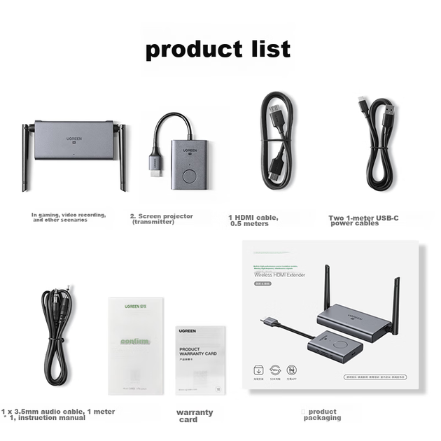 Беспроводное устройство UGREEN HDMI для передачи изображения, для конференций, совместимо с ноутбуками, ТВ-приставками, телевизорами, мониторами и проекторами, дальность 50 м, модель 50633 - изображение 9