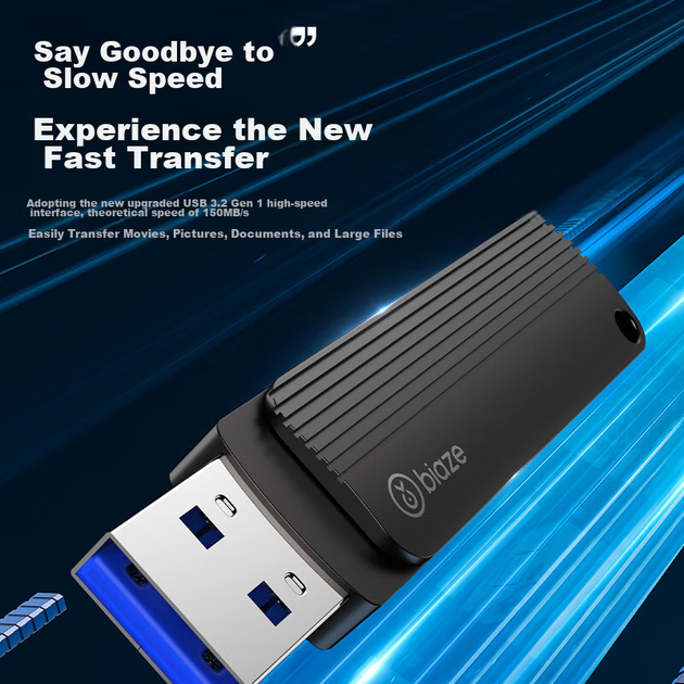 Флеш-накопитель BIAZE 128 ГБ Type-C USB 3.2, серый, скорость чтения 150 МБ/с, двойной интерфейс для телефона и компьютера, офисный USB-накопитель для бизнеса, UP-05 - зображення 6