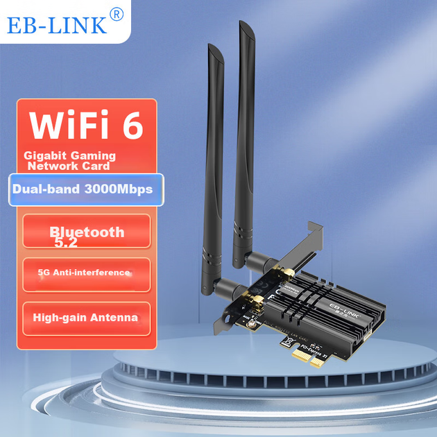 Бездротова мережева карта EB-LINK Intel AX200 Chip PCI-E, Bluetooth 5.2, вбудована дводіапазонна мережева карта WiFi 6 3000M Gigabit для настільного комп'ютера, ігрова мережева карта PCIE - Фото 4 Бездротова мережева карта EB-LINK Intel AX200 Chip PCI-E, Bluetooth 5.2, вбудована дводіапазонна мережева карта WiFi 6 3000M Gigabit для настільного комп'ютера, ігрова мережева карта PCIE - зображення 4