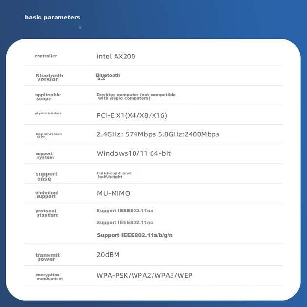 Бездротова мережева карта EB-LINK Intel AX200 Chip PCI-E, Bluetooth 5.2, вбудована дводіапазонна мережева карта WiFi 6 3000M Gigabit для настільного комп'ютера, ігрова мережева карта PCIE - Фото 8 Бездротова мережева карта EB-LINK Intel AX200 Chip PCI-E, Bluetooth 5.2, вбудована дводіапазонна мережева карта WiFi 6 3000M Gigabit для настільного комп'ютера, ігрова мережева карта PCIE - зображення 8