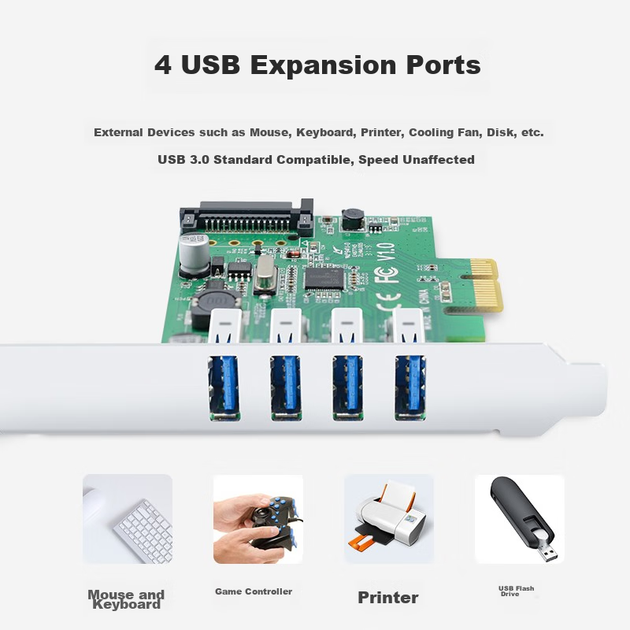EB-LINK Настольная плата расширения PCI-E на USB 3.0 с чипом Renesas (NEC), поддерживает компьютеры в компактных корпусах, внутренняя четырехпортовая USB-плата-концентратор, не требует блока питания. - изображение 6