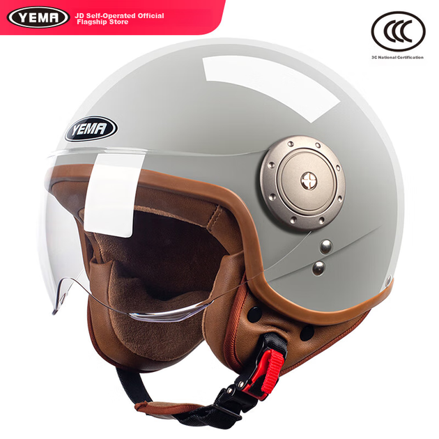 Сертифікований мотоциклетний шолом YEMA 3C класу A 611S, чоловічий зимовий стиль, захисний шолом для електричного велосипеда в ретро-стилі, підходить для всіх сезонів, холодно-сірий колір з коротким прозорим козирком - зображення 4