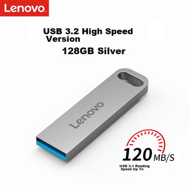 Флеш-накопичувач Lenovo 128 ГБ USB 3.2, серія SX1 Speed Core, сріблястий колір, міцний металевий дизайн, незамінний для бізнесу та офісу - зображення 12