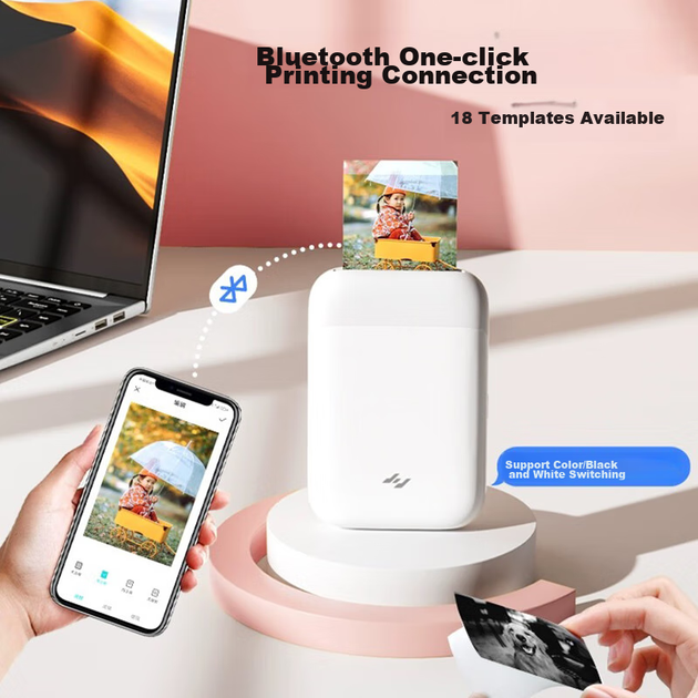 Фотопринтер Jiyin ZPP110 портативний бездротовий Bluetooth без чорнила, білий - зображення 4