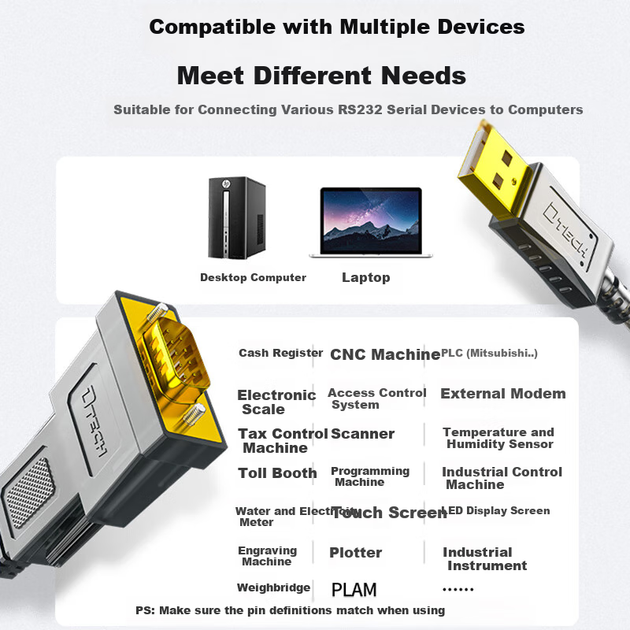Кабель DTECH DT-5002E USB — RS232 с разъемом DB9 промышленный, 0.5 м, для кассовых аппаратов и принтеров - изображение 7