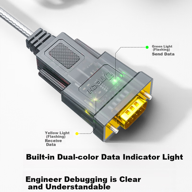 Кабель DTECH DT-5002E USB — RS232 с разъемом DB9 промышленный, 0.5 м, для кассовых аппаратов и принтеров - изображение 8