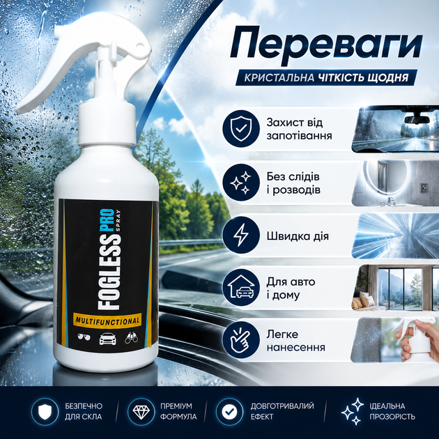 Средство против запотевания стекла и зеркал Fogless Pro Спрей для стекла и зеркал 200 мл Антифог спрей от запотевания стекла в авт - изображение 8