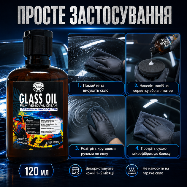 Очиститель стекла Glass Oil Film Remover Средство для очистки лобового стекла авто 120 мл гидрофобное средство 2‐в-1 - изображение 6