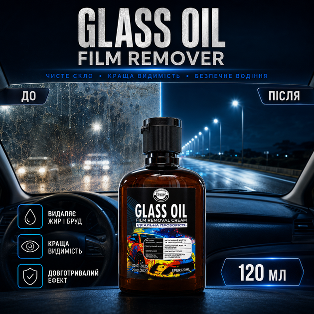 Очиститель стекла Glass Oil Film Remover Средство для очистки лобового стекла авто 120 мл гидрофобное средство 2‐в-1 - изображение 9