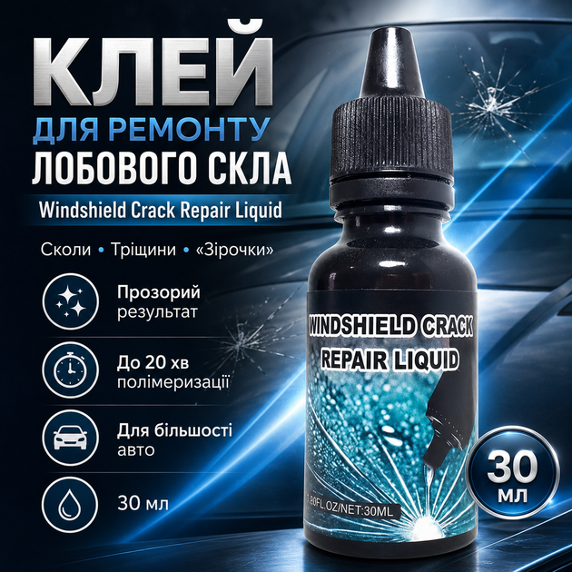 Клей для ремонта трещин лобового стекла Windshield Crack Repair Liquid Прозрачный клей для стекла автомобиля, 30 мл - изображение 10
