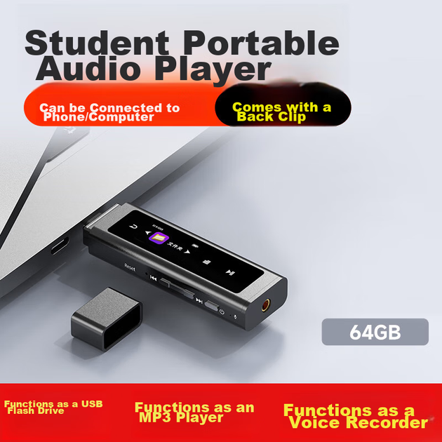 MP3-плеер Aigo Mp3-500 на 64 ГБ с Bluetooth и диктофоном, USB-C, черный - изображение 12