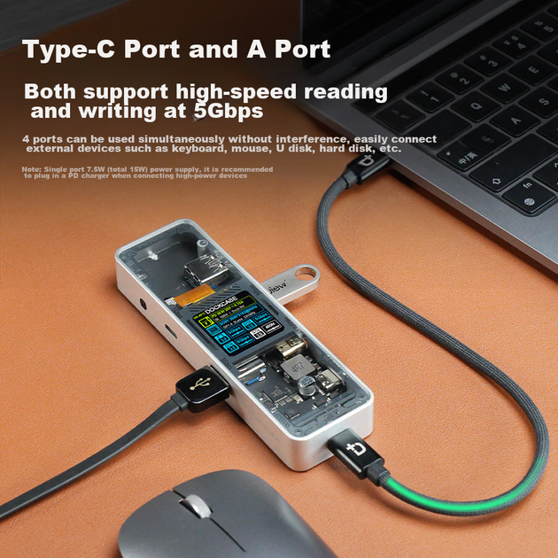 Док-станція DOCKCASE Type-C 6 в 1 з HDMI 4K 60 Гц та дисплеєм для MacBook - зображення 8