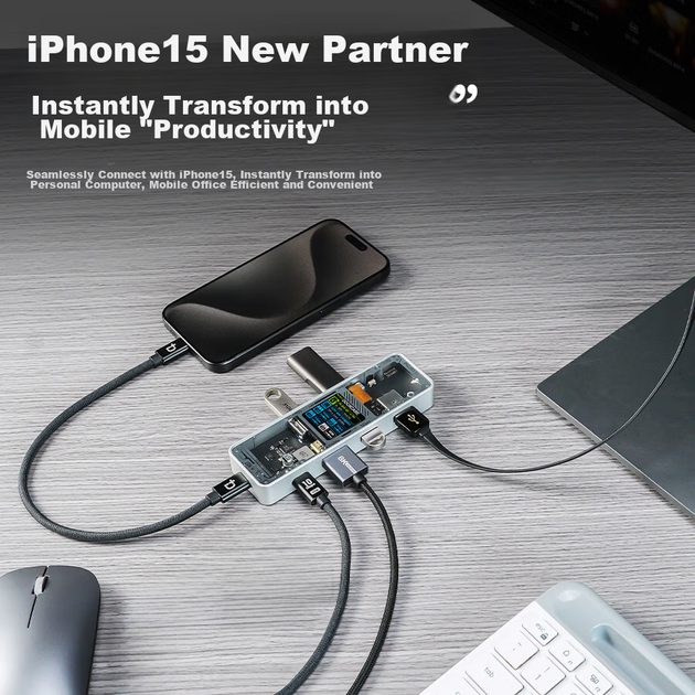 Док-станція DOCKCASE Type-C 6 в 1 з HDMI 4K 60 Гц та дисплеєм для MacBook - зображення 9