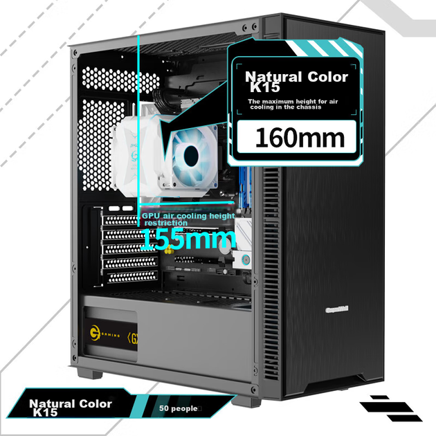 Корпус Great Wall K15 Tianxuan mATX зі скляною панеллю під водяне охолодження 240 мм - зображення 9