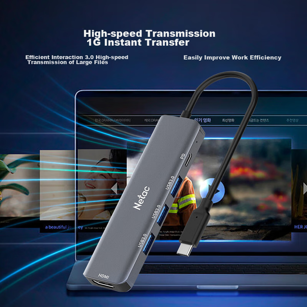 Док-станция расширения Netac Type-C, пятиканальный разветвитель, HDMI-конвертер, адаптер 4K, быстрая зарядка PD, совместима с ноутбуками Lenovo и Huawei, iPad, универсальная HC032. - изображение 11