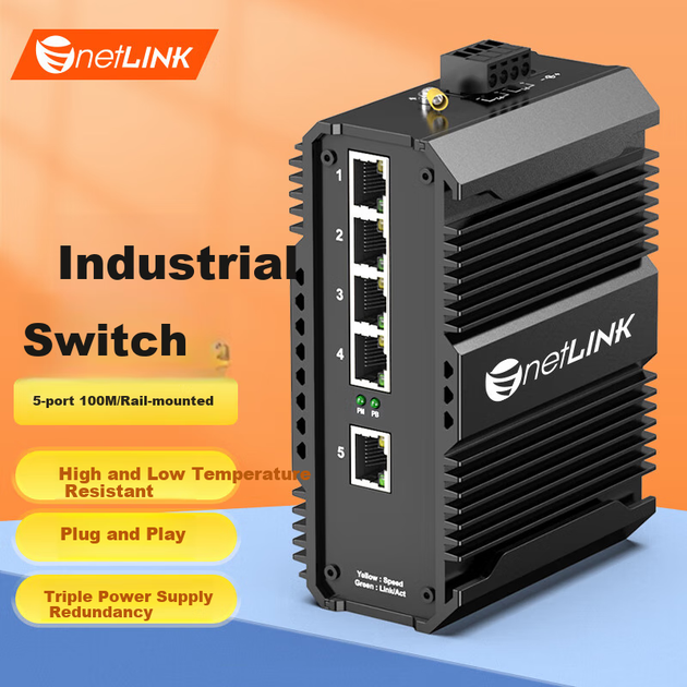 Промышленный коммутатор NetLINK, 5 портов, 100 Мбит/с, DC 12-54 В, крепление на DIN-рейку, без блока питания, модель HTB-6000 - изображение 3