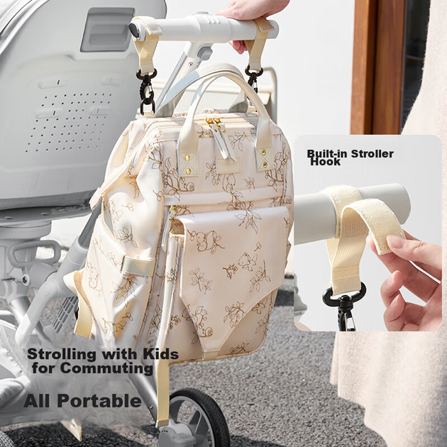 Сумка для мамы Taoqibaby, необходимые вещи для прогулок с малышом, рюкзак для матери и ребенка, многофункциональная вместительная сумка для мамы с цветочным узором. - изображение 9