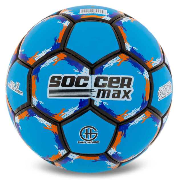 Мяч футбольный №5 PU Гриппи сшит вручную SOCCERMAX FB-6525 Голубой - изображение 3