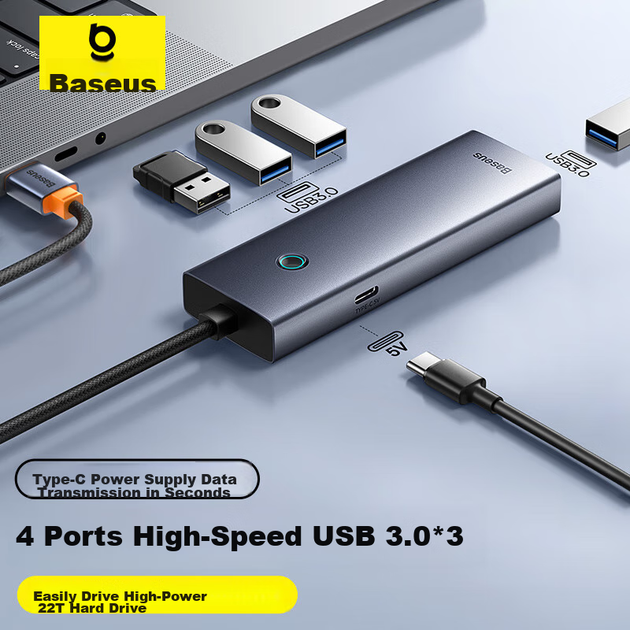 Док-станция расширения Baseus USB 3.0, зарядное устройство, разветвитель, универсальный адаптер для ноутбуков Huawei, Lenovo и HP с разъемом питания Type-C. - изображение 9