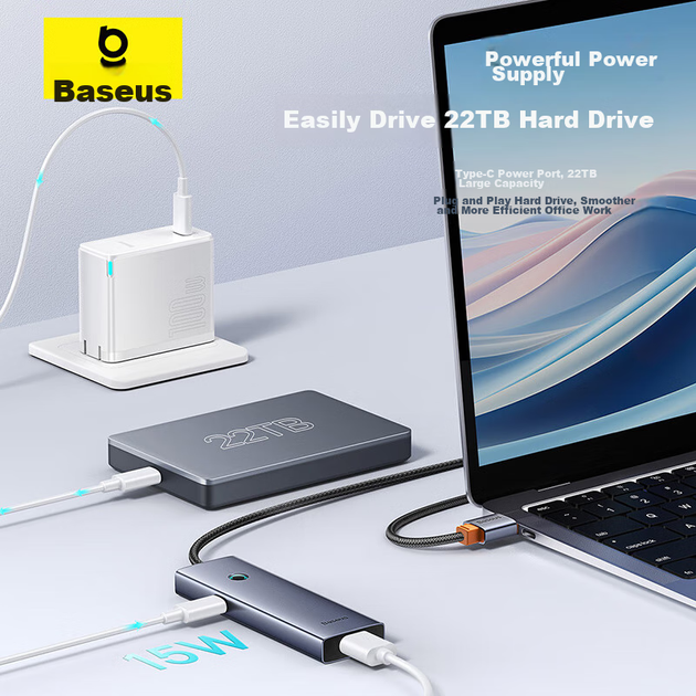 Док-станция расширения Baseus USB 3.0, разветвитель для зарядки и подключения к хабу, универсальный адаптер-конвертер для ноутбуков Huawei и Lenovo, автомобильное крепление, 50 см. - изображение 7