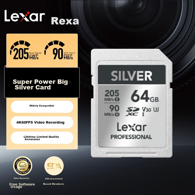 Карта памяти Lexar SD 64 ГБ, U3 V30, высокоскоростная SD-карта для камер Canon, Sony, Fuji, Nikon, скорость чтения 225 МБ/с, скорость записи 110 МБ/с, запись 4K Ultra HD, карта SD Gold. - изображение 11