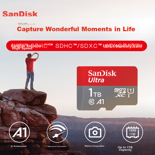 Карта памяти SanDisk 1 ТБ microSD A1 U1 C10 Extreme, скорость чтения 150 МБ/с, для телефонов, планшетов, консолей - изображение 4
