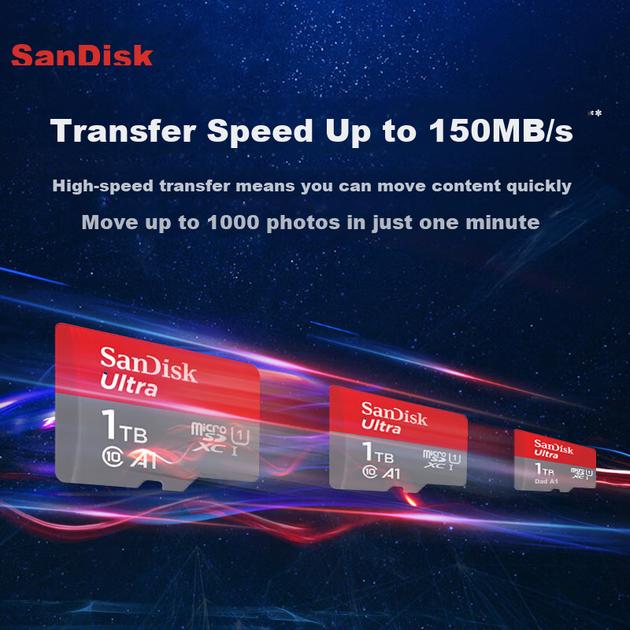 Карта памяти SanDisk 1 ТБ microSD A1 U1 C10 Extreme, скорость чтения 150 МБ/с, для телефонов, планшетов, консолей - изображение 5
