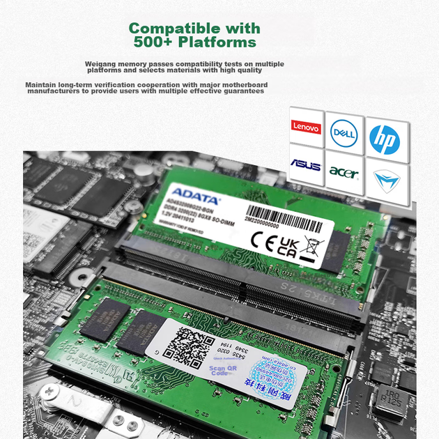 Оперативна пам'ять ADATA 16 ГБ DDR4 3200 для ноутбуків, Ванцзицяньхун - Фото 7 Оперативна пам'ять ADATA 16 ГБ DDR4 3200 для ноутбуків, Ванцзицяньхун - зображення 7