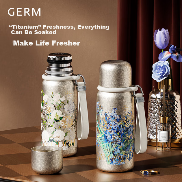 Термос Germ Pure Titanium с изоляцией, посвященный Ван Гогу, с дисплеем температуры, женская кружка для чая, подарочная коробка, 580 мл, розовый цвет. - изображение 8