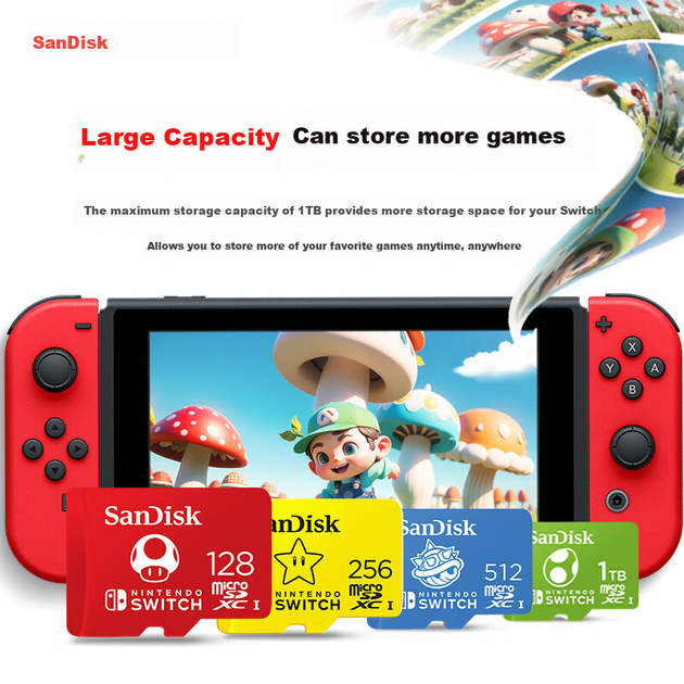 Карта пам'яті SanDisk microSD 128 ГБ U3 4K для Nintendo Switch, швидкість читання 100 МБ/с, дизайн Mario Kart - Фото 4 Карта пам'яті SanDisk microSD 128 ГБ U3 4K для Nintendo Switch, швидкість читання 100 МБ/с, дизайн Mario Kart - зображення 4