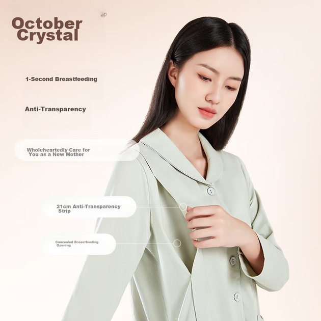 Пижама для беременных и кормящих October Crystal хлопковая комплект, зеленая, размер L - изображение 8