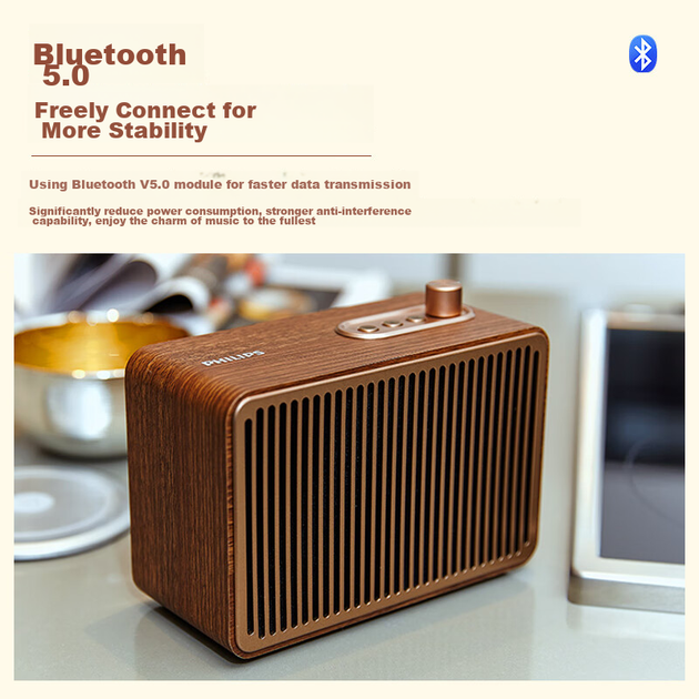 Колонка портативная PHILIPS TAVS300 Bluetooth в ретро-стиле, настольная - изображение 9