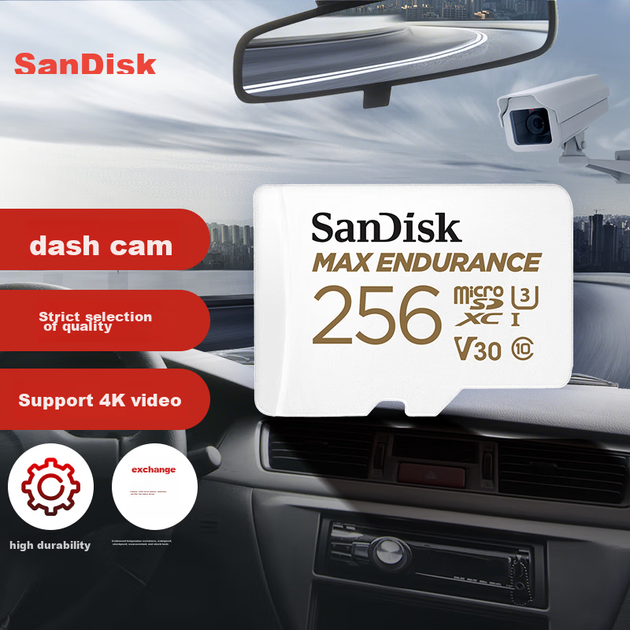 Карта памяти SanDisk microSD 256 ГБ U3 V30 4K для видеонаблюдения и видеорегистраторов - изображение 4