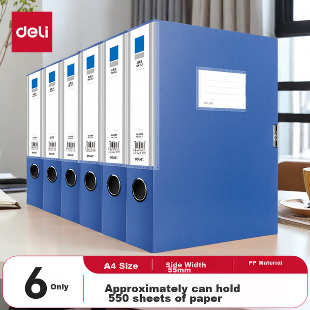 Короби Deli 33441 для документів A4 архівні 55 мм, 6 штук, сині - Фото 4 Короби Deli 33441 для документів A4 архівні 55 мм, 6 штук, сині - зображення 4