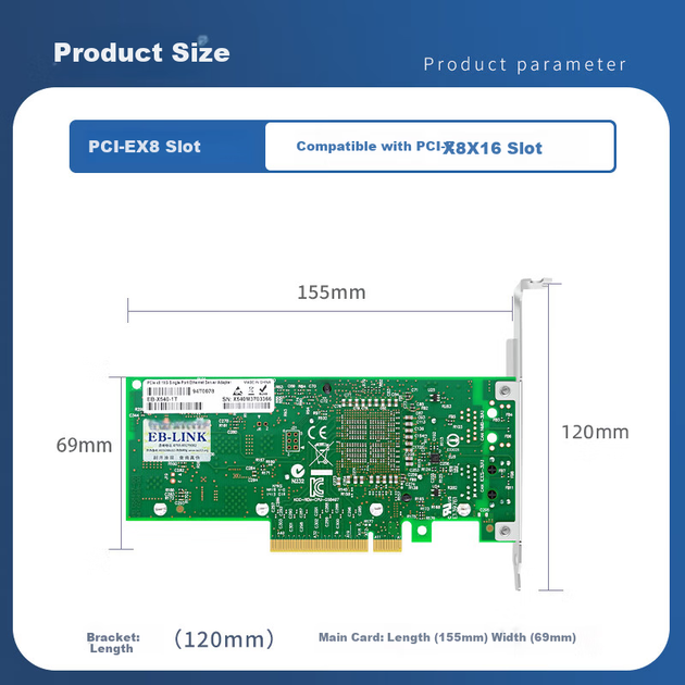 EB-LINK Intel X540 Чіп PCI-E X8 10G Однопортова серверна мережева карта X540-T1 Мережевий адаптер 10G Мідний кабель Віртуальна машина агрегації каналів - зображення 5