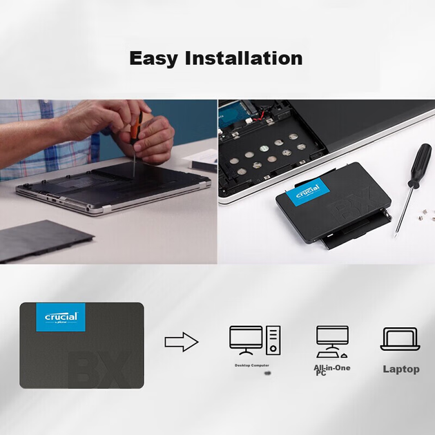 Твердотільний накопичувач Crucial Micron BX500 1 ТБ, інтерфейс SATA 3.0, швидкість читання 540 МБ/с, чіпи Micron (раніше Micron), аксесуар для комп'ютерів зі штучним інтелектом - зображення 6