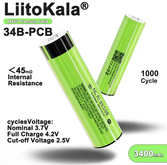 Акумулятор 18650 LiitoKala Lii-34B PCB NCR18650B 3400mAh 6A Li-Ion опуклий контакт з платою захисту protected - Фото 4 Акумулятор 18650 LiitoKala Lii-34B PCB NCR18650B 3400mAh 6A Li-Ion опуклий контакт з платою захисту protected - изображение 4